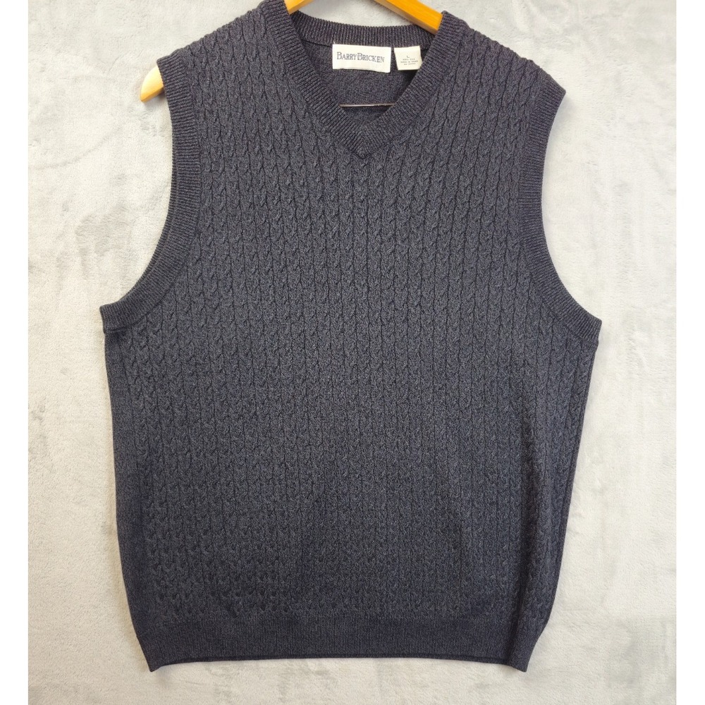 Vintage Barry Bricken Sweater Vest Mens Large Silk Cable Knit V Neck Charcoal
